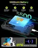 A marketing image showcasing the battery and charging features of a smartphone, along with its OTG reverse charging capability. Produktbild-Vorschau