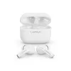A pair of white wireless earbuds and their charging case are displayed against a white background. Produktbild-Vorschau