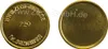 Two golden tokens are shown side-by-side. The left token has text and numbers embossed on it, while the right token is blank. Produktbild-Vorschau