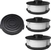 A set of three replacement spools and one cap for a string trimmer, shown against a white background. Produktbild-Vorschau