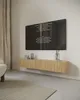 A modern living room with a wall-mounted TV and media console. Produktbild-Vorschau