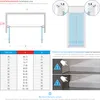 Diagrams and a table showing installation dimensions and sizes for a shower door. Produktbild-Vorschau