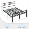 A diagram of a black metal bed frame with dimensions indicated by measurement lines and text. Podgląd zdjęcia produktu