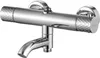 A chrome shower and bathtub faucet with a diamond pattern on the handles. Produktbild-Vorschau