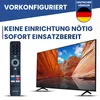 A remote control and a television are shown together, with promotional text overlayed. Produktbild-Vorschau