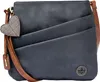 A dark blue handbag with brown strap and a heart-shaped charm. Produktbild-Vorschau