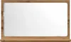 A mirror with a shelf, framed in wood-like material. Voir les images du produit