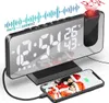 A digital alarm clock with a projected display and a smartphone connected to it. Produktbild-Vorschau