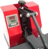 A close-up view of a red heat press machine with a digital display. Produktbild-Vorschau