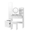 A white vanity table with a stool, mirror, and drawers, set against a white background. Produktbild-Vorschau