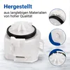 A washing machine drain pump with close-up views highlighting its construction and materials. Produktbild-Vorschau