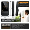 A CO2 meter is shown with its dimensions and features, next to a man opening a door. Produktbild-Vorschau