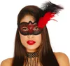 Rot und schwarz verzierte Maske mit Feder, 1 Stk. Produktbild-Vorschau 3