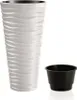 A white planter with a wavy texture and a black inner pot are shown against a white background. Produktbild-Vorschau
