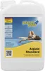 A white plastic jug of pool cleaning product with a label showing a woman relaxing by a pool. Produktbild-Vorschau