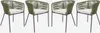 Four khaki garden chairs with cream cushions are arranged side-by-side against a white background. Produktbild-Vorschau