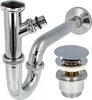A chrome-plated siphon and pop-up drain valve set for a sink. Produktbild-Vorschau
