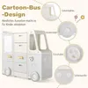 A diagram of a cartoon bus-shaped toy storage unit with callouts highlighting its features. Náhľad obrázku produktu