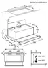 Technical drawing with dimensions of a kitchen range hood. Voir les images du produit