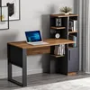 A modern desk with an attached bookshelf unit in a home office setting. Produktbild-Vorschau