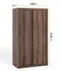 A two-door sliding wardrobe with a wood grain finish, shown against a white background with dimensions indicated. Produktbild-Vorschau