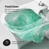 A close-up, cutaway view of a toilet bowl with water flowing, highlighting the FlashClean feature. Produktbild-Vorschau