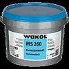 A silver bucket with a blue lid, containing adhesive, is shown against a black background. Produktbild-Vorschau