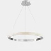 A modern chrome pendant light with a circular design, featuring a band of small lights around the rim. Produktbild-Vorschau
