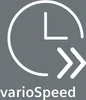 A graphic representing speed and time, with the text 'varioSpeed' below. Produktbild-Vorschau