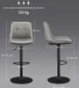 Diagrams showing the dimensions of a bar stool, with text indicating weight capacity and measurements. Produktbild-Vorschau