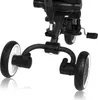 Close-up view of the wheels and frame of a black and white tricycle. Anteprima dell’immagine prodotto