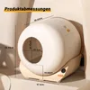 A white and beige automatic cat litter box with dimensions indicated by lines and text. Náhled obrázku produktu