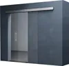 A modern glass sliding door with a silver handle against a dark gray wall. Produktbild-Vorschau