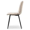 A side view of a beige upholstered dining chair with black metal legs. Náhľad obrázku produktu