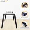 A black metal table leg set shown with close-up detail shots and text annotations. Produktbild-Vorschau