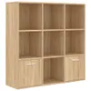 A wooden bookcase with nine compartments, two of which have doors with handles. Náhled obrázku produktu