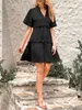Damenkleid mit V-Ausschnitt und Kordelzug – kurzärmeliges Produktbild-Vorschau 3