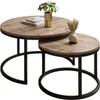 A set of two round nesting coffee tables with a wood-look top and black metal legs, decorated with a plant and a small vase. Náhľad obrázku produktu
