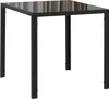 A square glass-top table with black metal legs, shown from a slightly elevated front angle against a white background. Produktbild-Vorschau