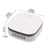 A white, square-shaped air purifier with dimensions indicated by text overlays. Produktbild-Vorschau
