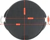 A top-down view of a round cast iron grill plate with dimensions indicated by dashed red lines and text. Náhľad obrázku produktu