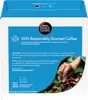 A close-up of coffee beans being harvested, with text about responsible sourcing. Produktbild-Vorschau