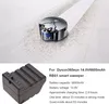 A robot vacuum cleaner is cleaning a floor, and a battery pack is shown below with product specifications. Produktbild-Vorschau