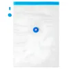 A clear, well-lit product shot of a vacuum storage bag with its valve and two small accessory pieces on a white background. Voir les images du produit