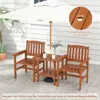 An outdoor patio setting with a wooden bistro set and an umbrella. Náhled obrázku produktu