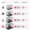A size chart for dog crates, showing different sizes (S, M, L, XL) with corresponding dimensions and weight capacities. Náhled obrázku produktu