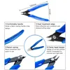 A collage of images showcasing the features of a pair of wire cutters, with text descriptions and measurements. Produktbild-Vorschau