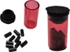 A collection of items, including a black rubber gasket, a red plastic tube, a pile of black cylindrical objects, and a red plastic tube filled with black cylindrical objects and sealed with a black cap. Náhľad obrázku produktu
