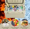 A cooler box filled with drinks and ice, surrounded by graphics representing heat and cold, with inset images showing food and drinks. Náhľad obrázku produktu