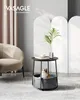 A round side table with a cat basket underneath, next to a chair and decorative arch screens. Náhled obrázku produktu